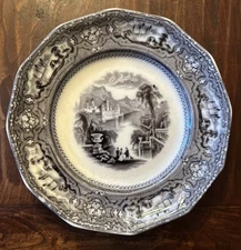 Antique T. Goodfellow “Alleghany” Black Ironstone Plate 9.25” 1830-1880 England