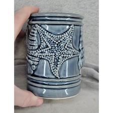 Ross Blue Ceramic Seashell Starfish Bathroom Tumbler Cup Nautical Beach Decor