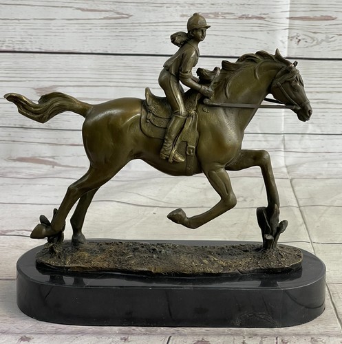 Horse Jockey Racing Equine Art Tribute Thoroughbred Bronze Marble Statue Gift - Picture 3 of 10