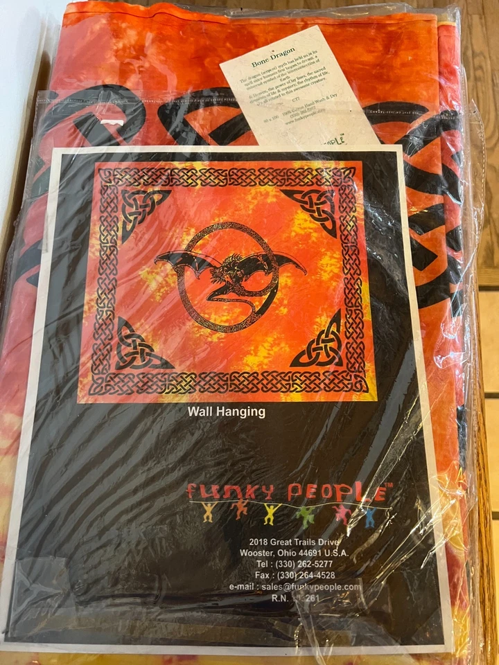 Bone Dragon Tapestry Wall Hanging Celtic Knots Orange Yellow Red Fire 80" x 100" - Image 2 of 4