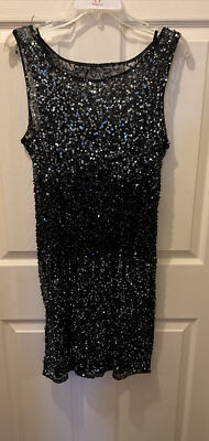 NWT Black All Sequin Overlay Spaghetti Strap Lining Designer Dress A Appell $160