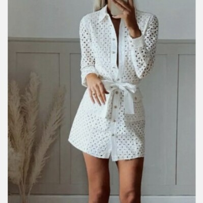 Zara Women Openwork Embroidery Short Dress Ecru 4786/106 Size S | eBay