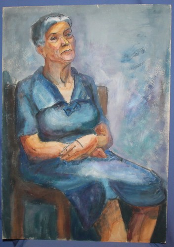 Vintage gouache painting old woman portrait - Picture 7 of 12