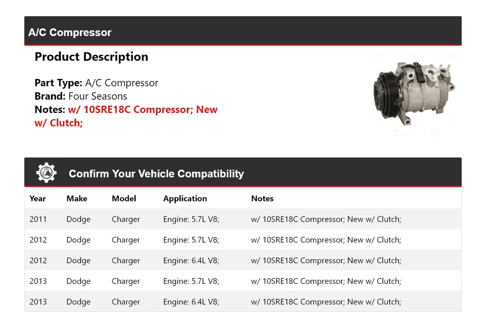 Compresor de aire acondicionado Dodge Charger 2011-2013 4 estaciones 2012 Foto 2 de 4