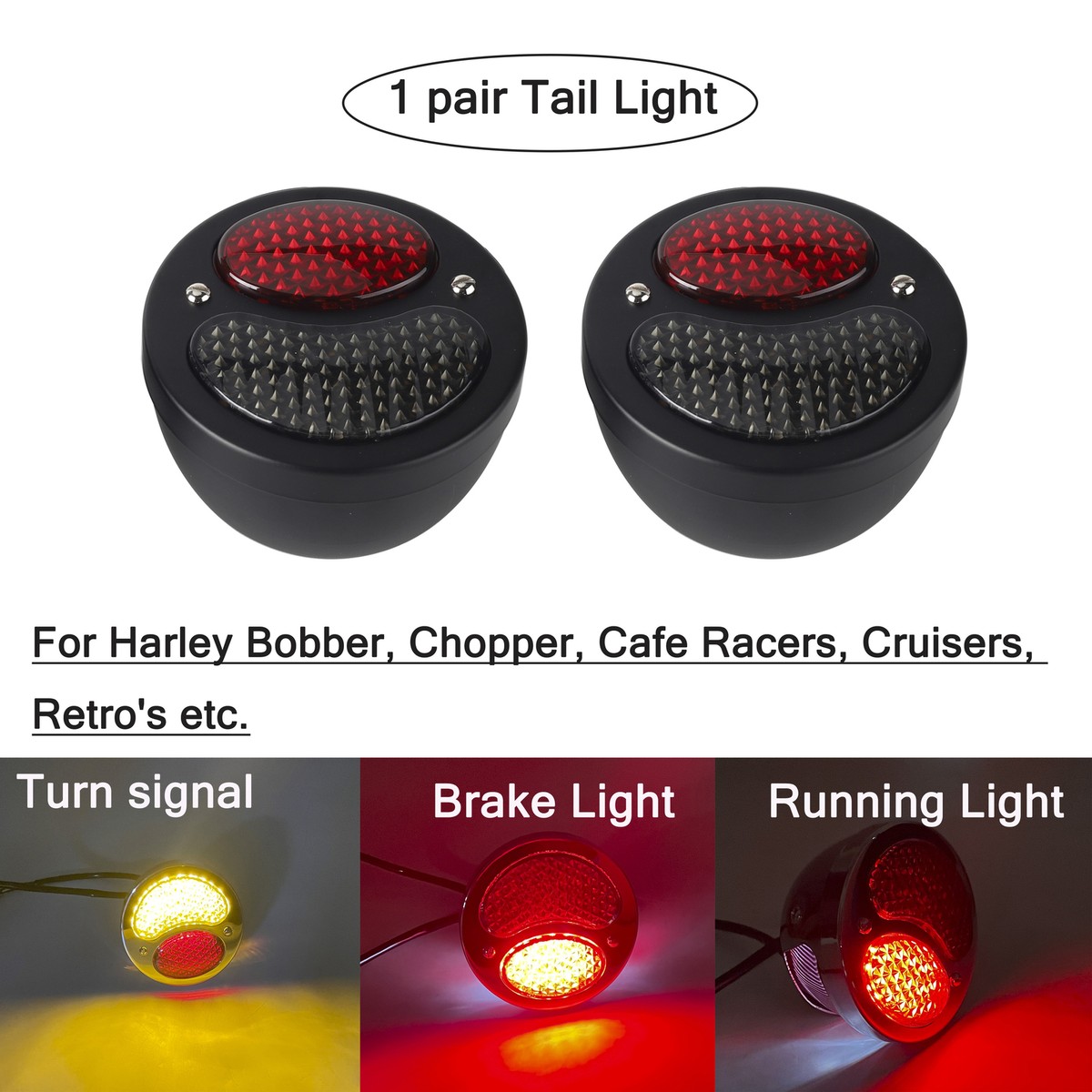 2pcs Vintage 12V LED Tail Light Rear Stop Indicator For Harley