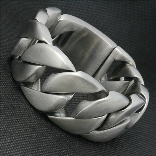 Huge Heavy Mens Chain Brushed Stainless Steel Cuban Curb Link Bracelet(9"x 31mm) - Picture 5 of 9