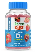 Lifeable Sugar Free Vitamin D for Kids - Strawberry Flavor Gummy - 90 Count