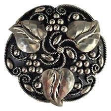 VTG Italian Sculpted Sterling Silver Brooch Pin Floral 3-D Relief Italy 1920's