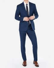 NEW EXPRESS 128 SLIM NAVY BLUE WOOL BLEND STRETCH SUIT PANT SZ 31/32