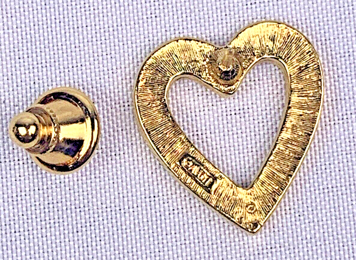 1992 Vintage AVON Sparkling Heart Pin Red Rhinestone GoldTone JB28