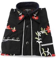 Black Red Western Cowboy Embroidered Vintage/retro Shirts