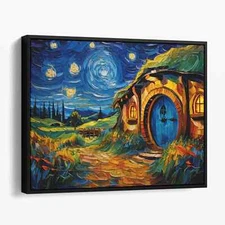 The Shire as Van Gogh Starry Night Lord of the Rings Canvas Wall Art Print