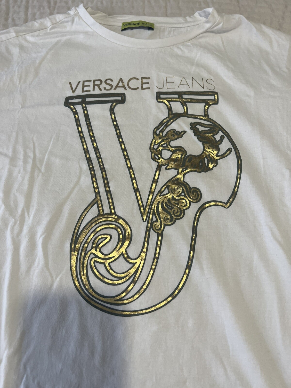 VERSACE JEANS VJ TIGER PRINT T-SHIRT WHITE & GOLD FOIL image 2