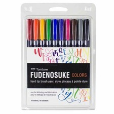 Tombow FUDENOSUKE COLORS Hard Tip Brush Pens 56429 Set of 10 pc Brand NEW 