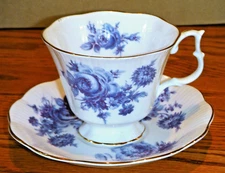 Vintage ROYAL ALBERT "ROA305" Blue Floral Bone China Footed Cup & Saucer Set
