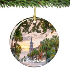 Charleston South Carolina Christmas Ornament Porcelain Double Sided 2.75 Inches