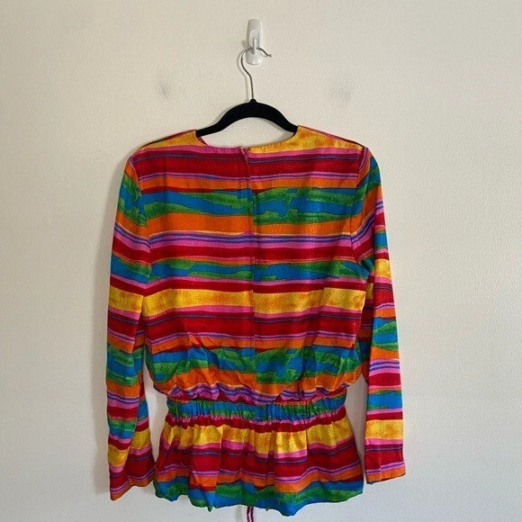 Топ Nipon Boutique Silks с длинным рукавом размер 8 художественный художественный многоцветный шнурок - Изображение 4 из 4