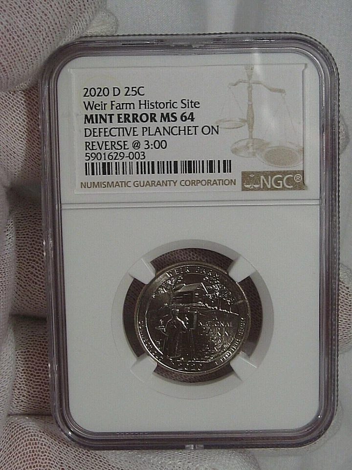 NGC ERROR MS64 Coin: 2020-D Weir Farm Quarter. DEFECTIVE PLANCHET Rev @ 3:00 - Image 3 of 4