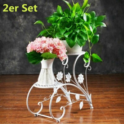 Metall Blumenhocker Weiß Blumenständer Pflanzentreppe 2er Set für 4 Pflanztopf