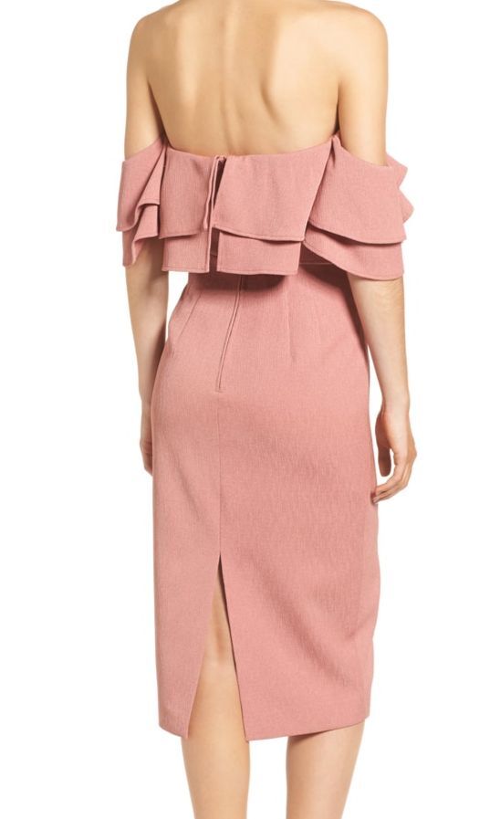 off the shoulder ruffle dress keepsake No Reason Off The Shoulder Sheath Dress