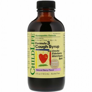 Formula 3 cough syrup for children, Natural berry flavor, 4oz, childlife essentials (608274109506)