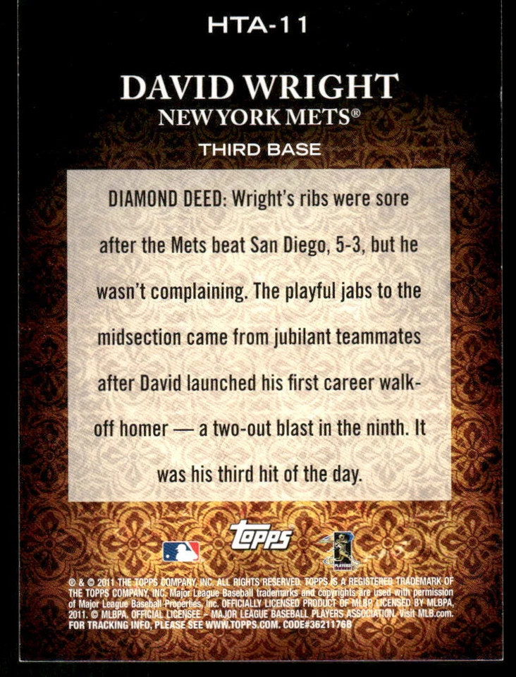 2011 Topps Diamond Anniversary HTA #HTA-11 David Wright 39941 - Image 2 of 2