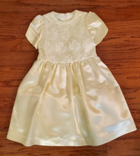Vintage Jessica McClintock Girls White Satin Lace Dress Pearls Size 6