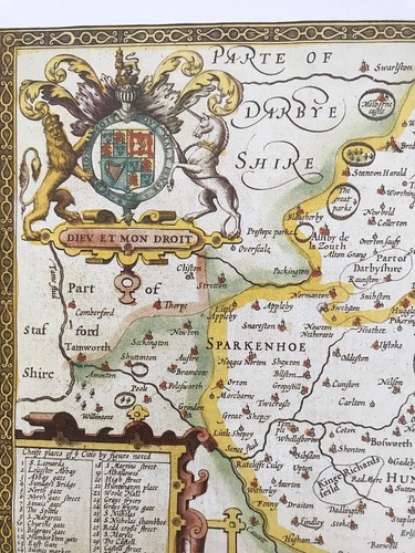 Old Antique Tudor map Leicestershire England: John Speed 1600's 15" x 11 Reprint - Picture 3 of 11