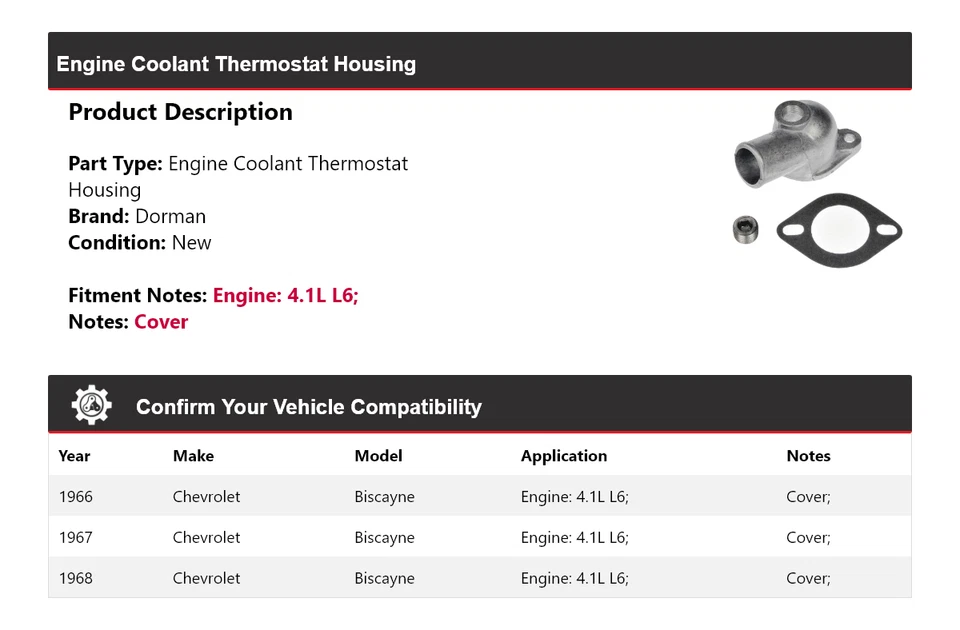 Carcasa termostato refrigerante motor Chevrolet Biscayne Dorman 1966-1968 1967 Foto 2 de 4