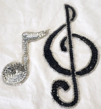 Treble Clef 7"  Music Note 3.5"  Applique Patches - Sequin - Lot of 2