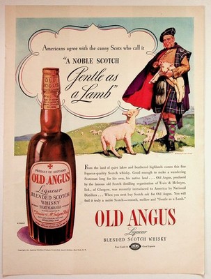 Vintage 1938 Old Angus Scotch Whisky Magazine Print Ad Gentle as a Lamb Art