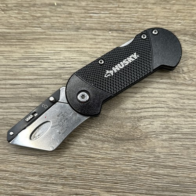 #ad HUSKY RAZOR UTILITY FOLDING KNIFE QUICK CHANGE LOCK BACK ALUMINUM GRIP amp; CLIP $10.99