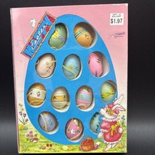 Vintage Lot 12 Wood Easter Egg Tree Ornaments Painted Flowers Stripes 1980/90s