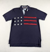 Tommy Hilfiger Mens Vintage 90  s Blue Large Flag Embroidered Short Sleeve Polo M