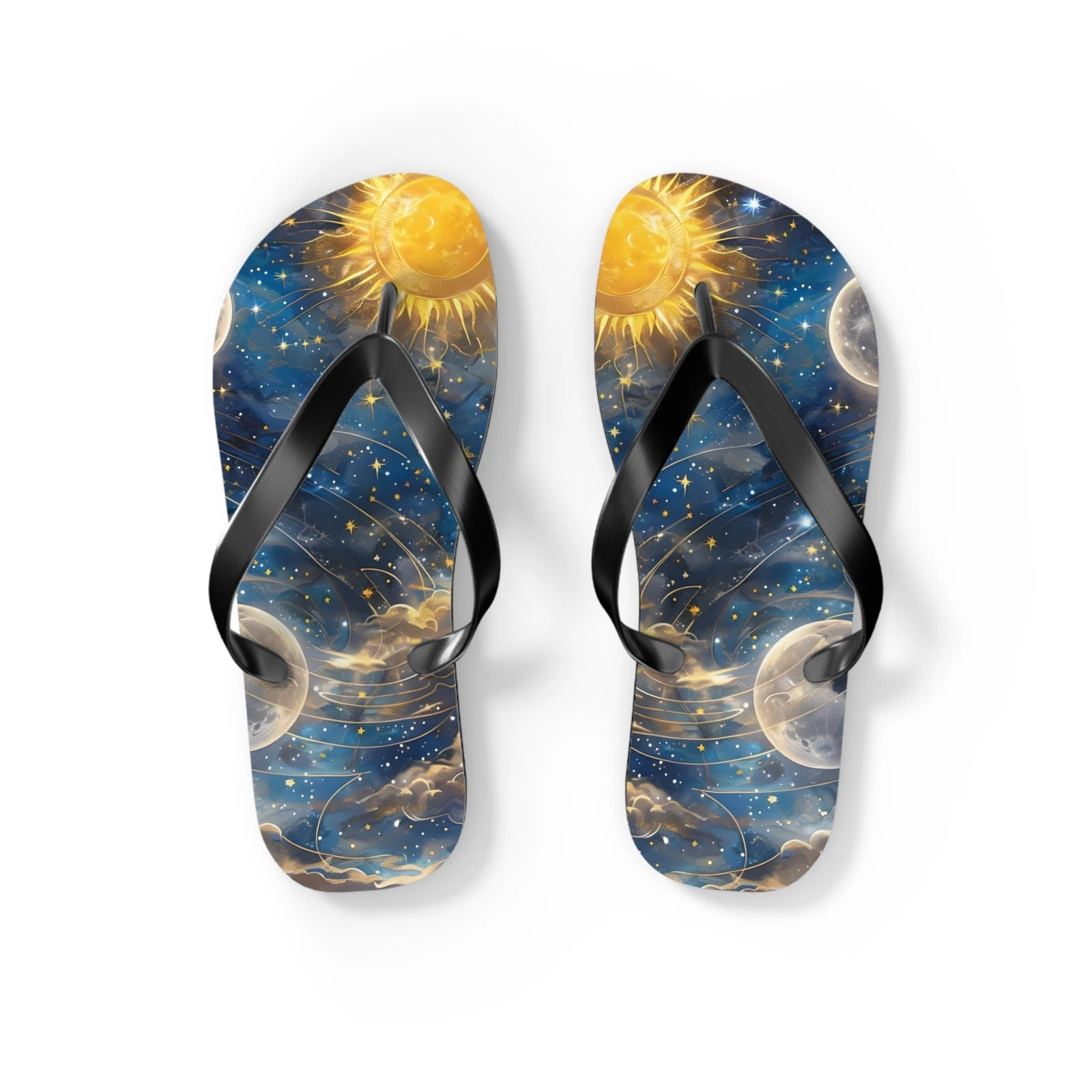 Sun Moon Celestial Print Flip Flops | Starry Sky Beach Sandals