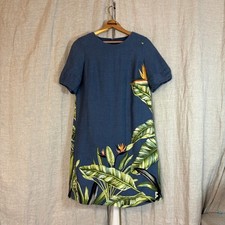 Ann Taylor Dress Womens 6P Blue Linen Blend Tropical Print Short Sleeve Pockets
