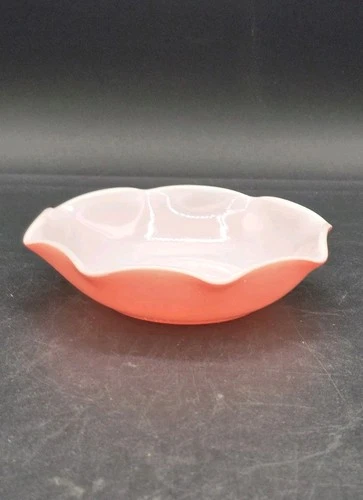 1 Vintage Hazel Atlas Crinoline Pink Ripple Milk Glass Berry Bowl Dish EUC.