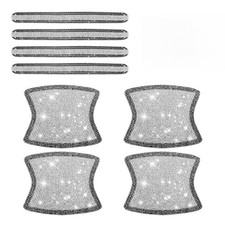 8PCS Car Door Handle Protector, Rhinestones Non-Shedding 8 PCS Silver Black