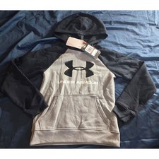 Under Armour Boys ColdGear Hoodie Grey Black Raglan Pullover Sweatshirt NWT XS