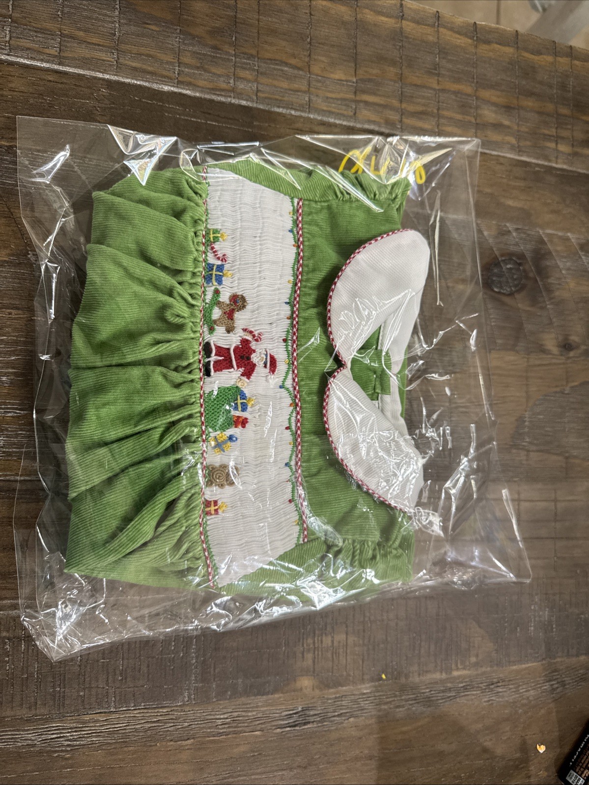 Vtg Petit Ami 3 Months Santa Christmas Holiday Smocking Green Baby Girl Dress