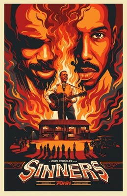 Sinners Michael B Jordan Ryan Coogler Blues Vampire Flames Vector Movie Poster