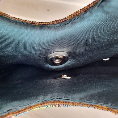 VTG Beaded Purse Floral Block Pattern Plastic Circle Handles Inside Pocket Retro - Picture 9 of 20
