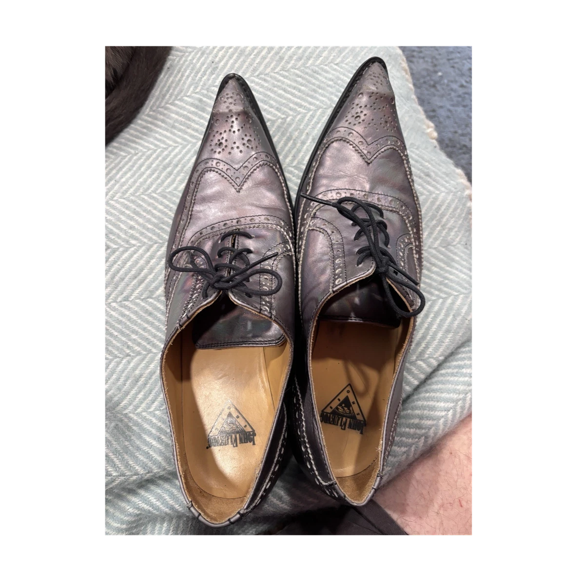 John Fluevog Mens Shoes 12.5 Brown Green Woven Leather Derby Angelic Sole CA125 Dress Men main image 4