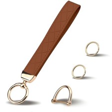 Leather Wristlet Keychain, Wrist Car Key Chain, with 2 Key Rings   Anti Brown