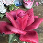 Ceramic Pink Rose Flower Figurine w/ Green Leaves, Floral Decorative Decor — photo 3