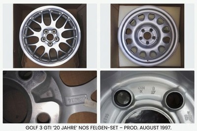 VW Golf 3 GTI Jubi Set: Alu BBS RS722 & Stahl Felge NOS UNBENUTZT Matching 08/97