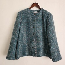 Vintage Alfred Dunner Womens Size 14P Tweed Blazer Jacket Green Blue Beige
