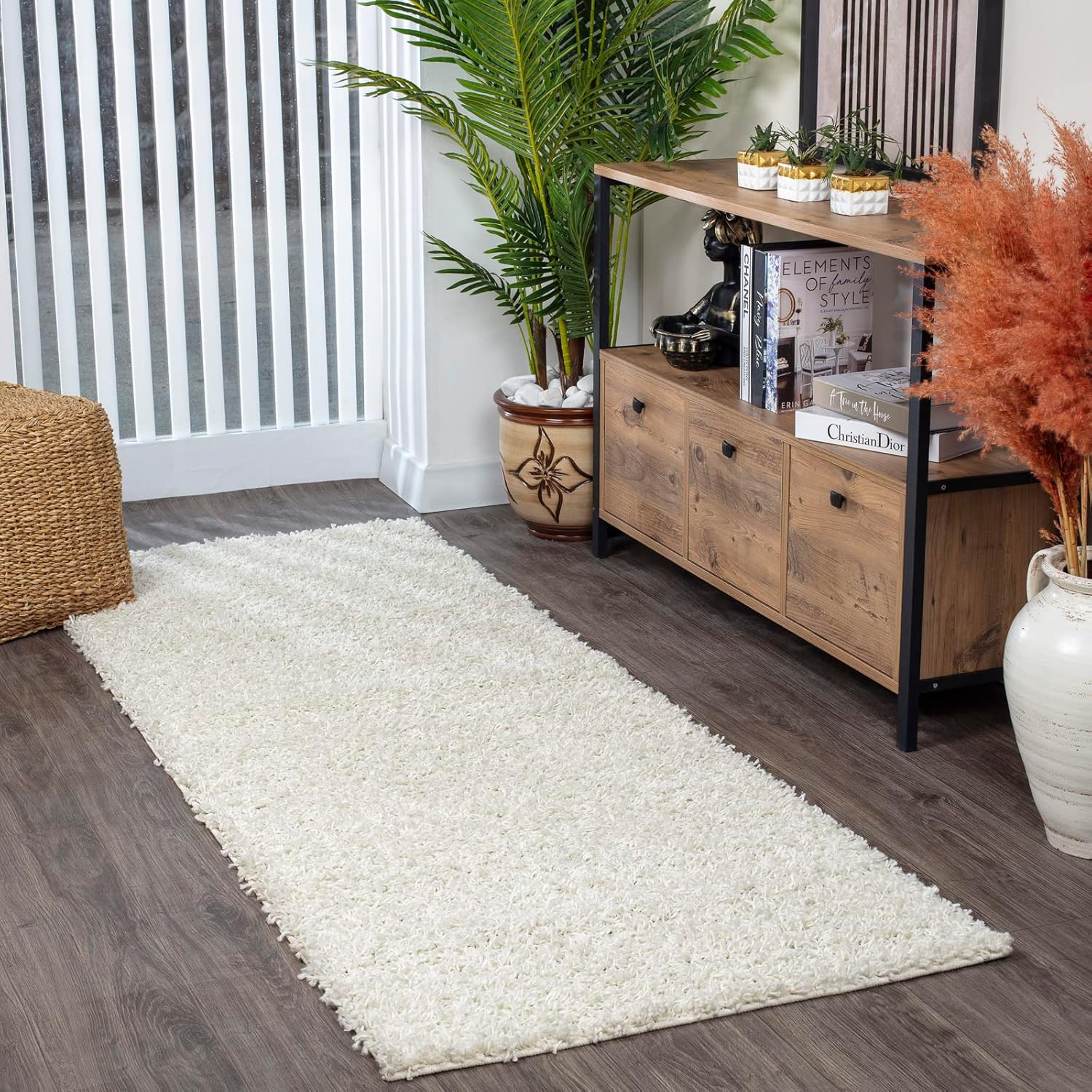Tapis shaggy beige berbère 80x220 cm moelleux - Tapis de couloir salon moderne