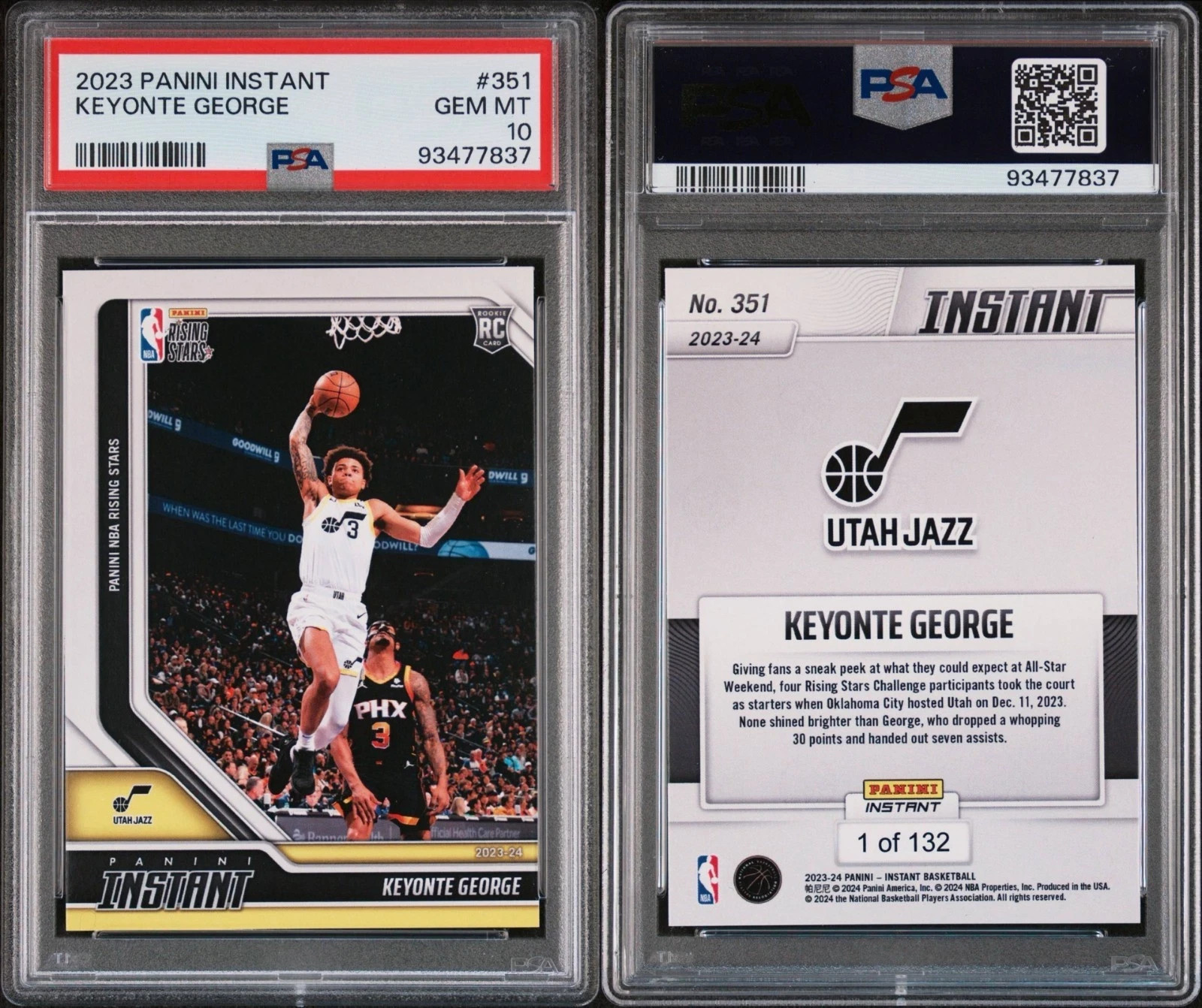 2023 PANINI INSTANT KEYONTE GEORGE ROOKIE CARD 1/132 SP JAZZ 351 RC PSA 10 POP 2