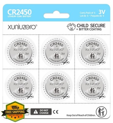 XUNIUZERO 6pk CR2450 Lithium Coin Cell Battery 3 Volt